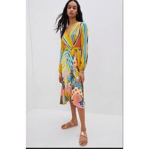Anthropologie Conditions Apply Colorful Asymmetrical Wrap Dress Size Small
